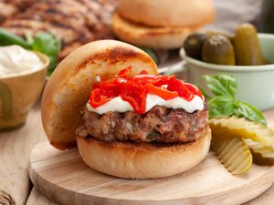 Grilled basil beef and turkey burgers