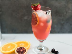 Rum Runner cocktail with a strawberry garnish