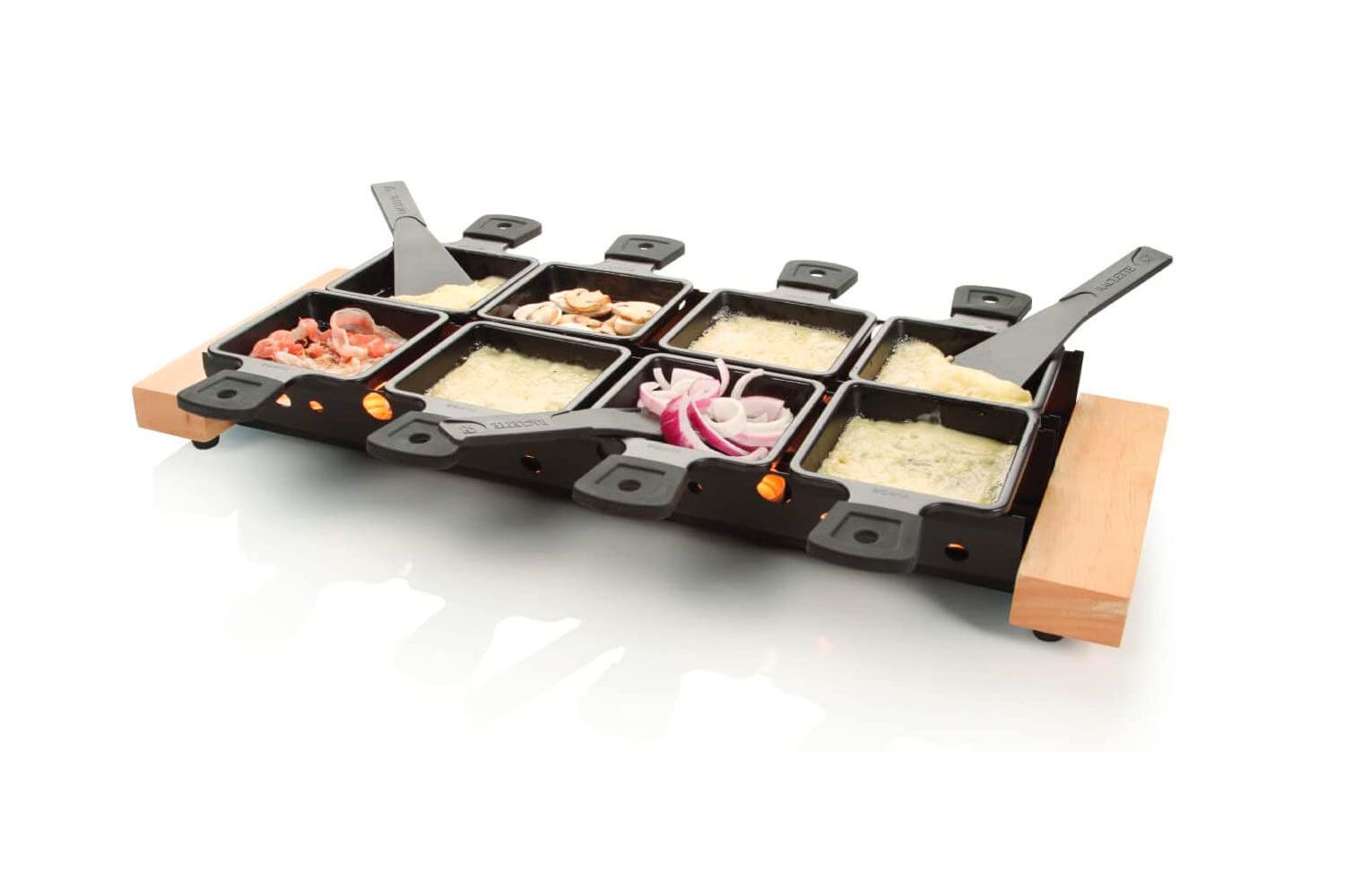 BOSKA Partyclette XL, Tea Light Raclette Set with 8 pans, European Oak Wood