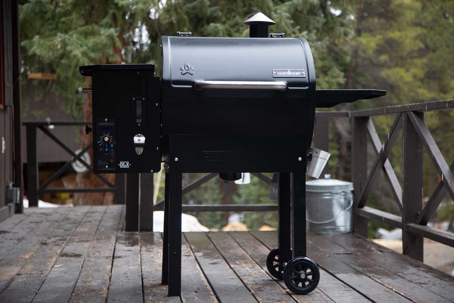 Camp Chef SmokePro DLX Pellet Grill displayed on a deck