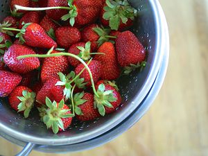 Strawberries in a colander