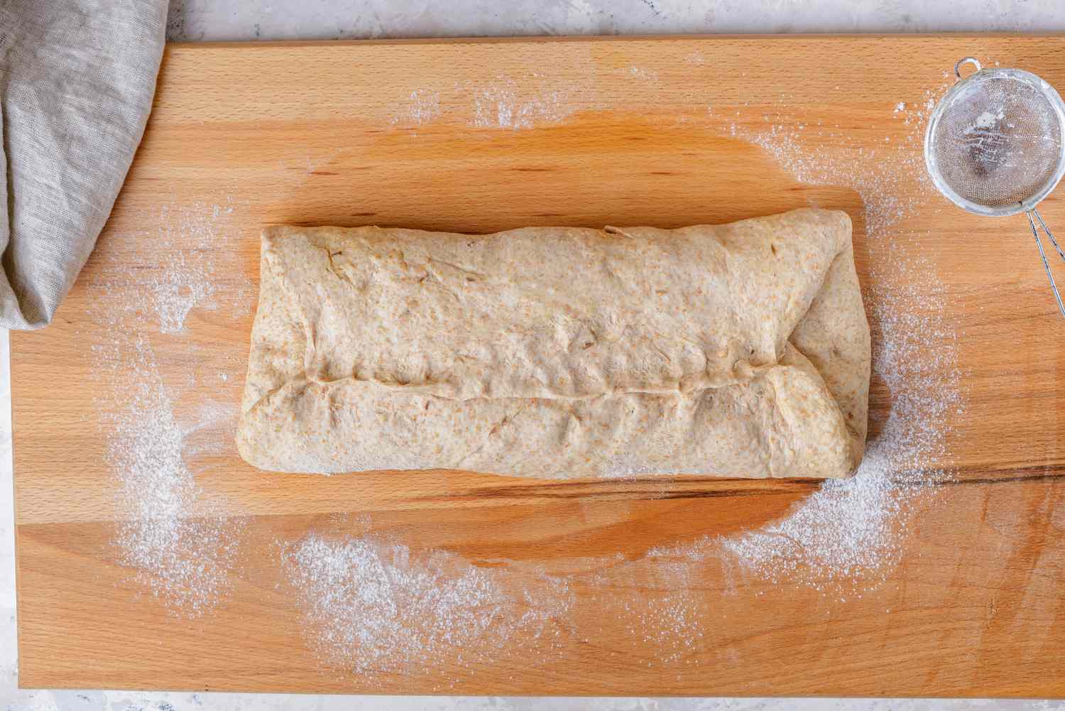 Dough folded over with seam