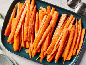 A large platter of miso-glazed carrots