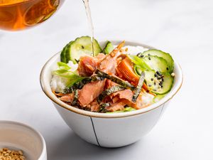 Salmon Ochazuke (Rice With Tea) in a bowl