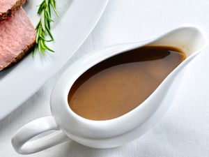Traditional Beef Gravy in a gravy boat 