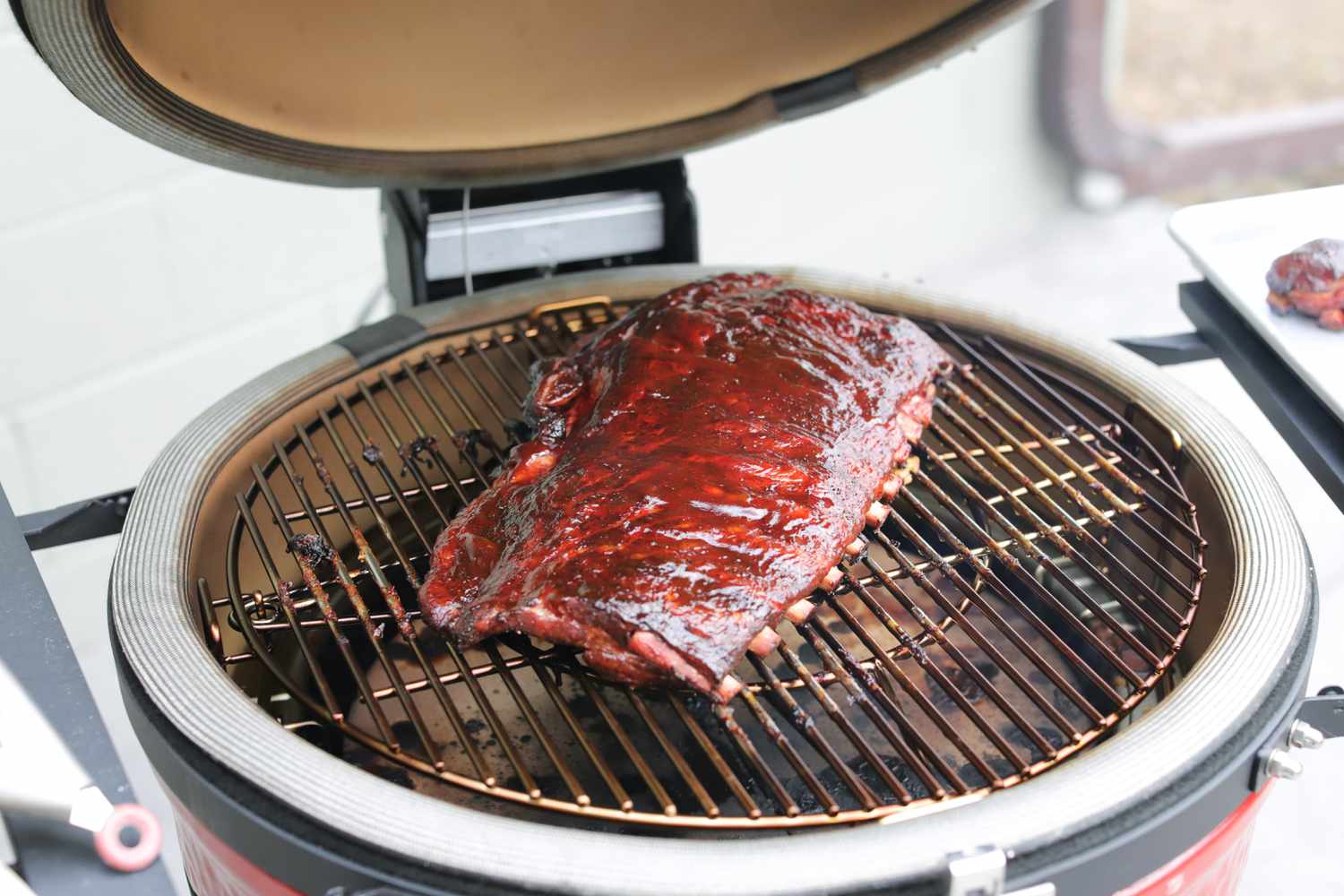 Ribs cooking on the Kamado Joe Konnected Joe