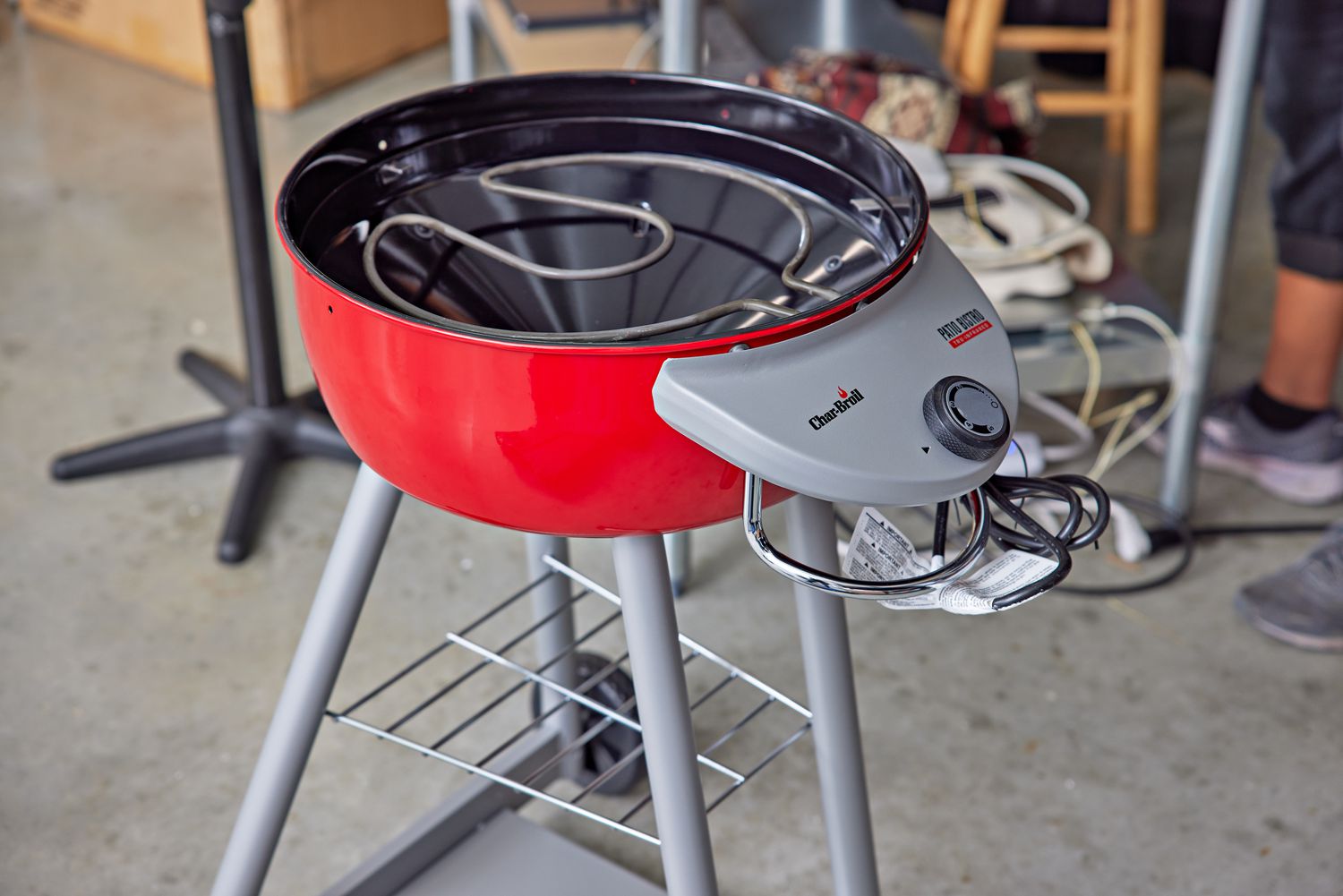 Closeup of a red Char-Broil Patio Bistro TRU-Infrared Electric Grill