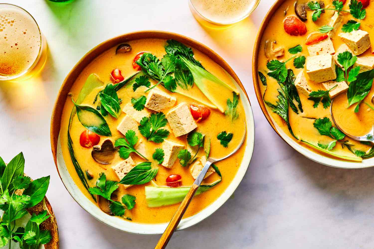 Vegetarian Tom Yum soup in two bowls