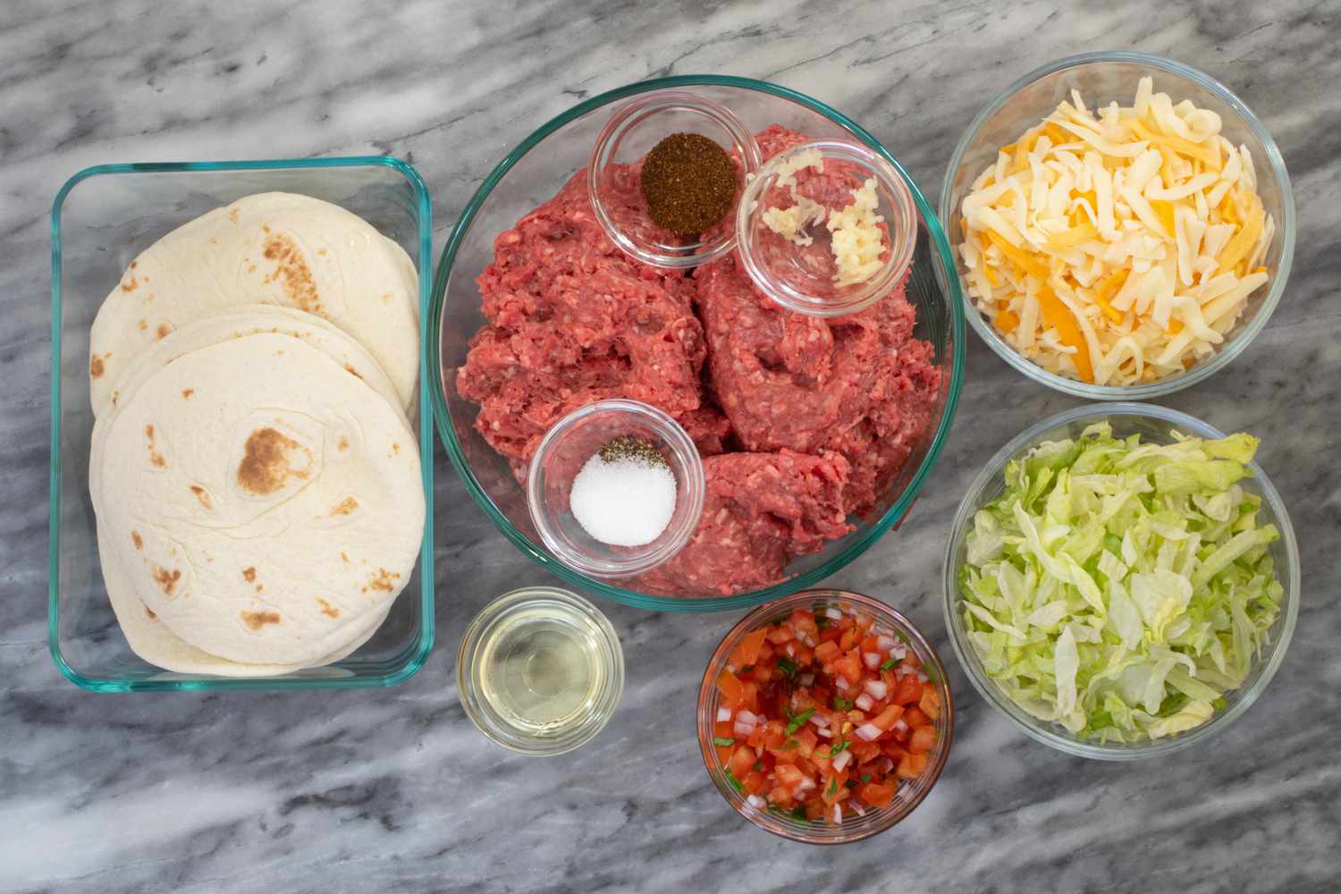 Ingredients for quesadilla burgers.