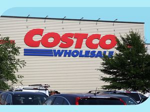 Image of Costco storefront with light blue border