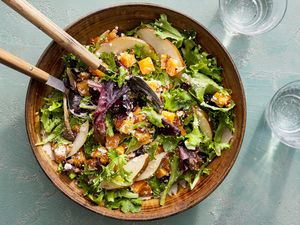 A large bowl of butternut squash salad