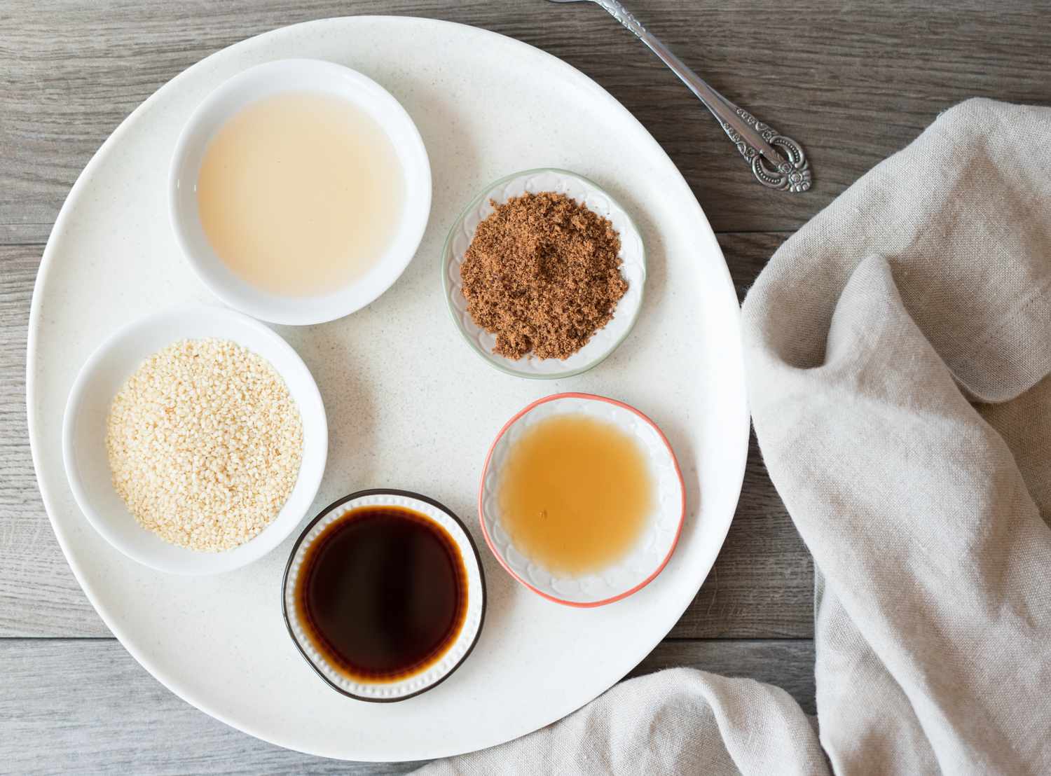 Ingredients for Japanese sesame salad dressing recipe gathered