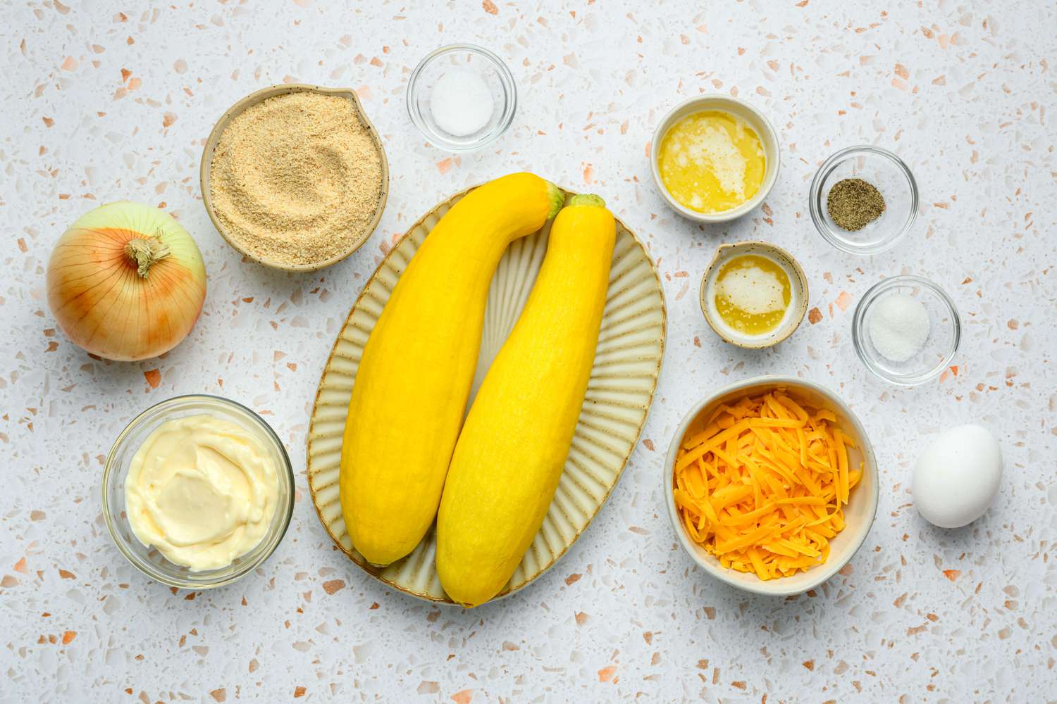 Ingredients to make yellow squash casserole