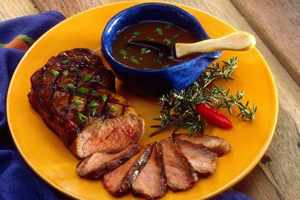 Sliced flank steak with marinade