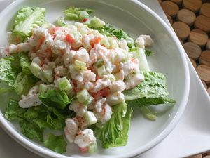 shrimp salad on a bed of lettuce