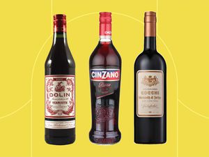 A selection of sweet vermouth we recommend on a yellow background