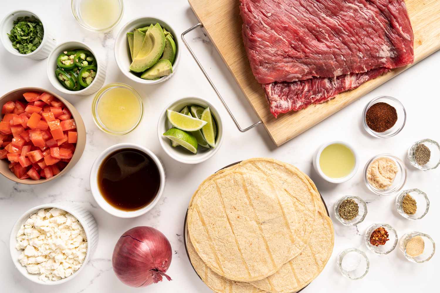 Ingredients for Instant Pot carne asada recipe gathered
