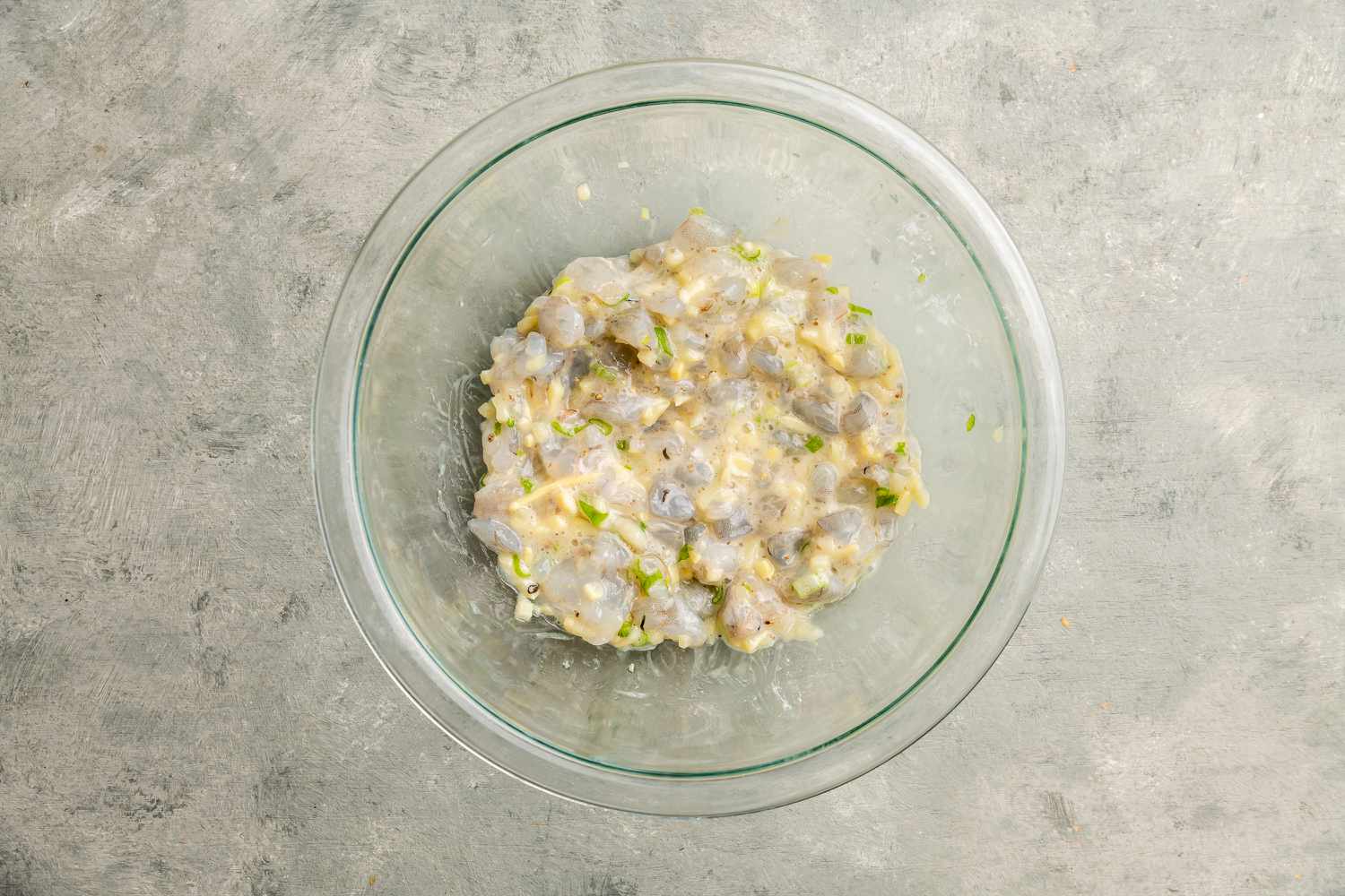 Ingredients for har gow (Chinese shrimp dumplings) filling in a bowl