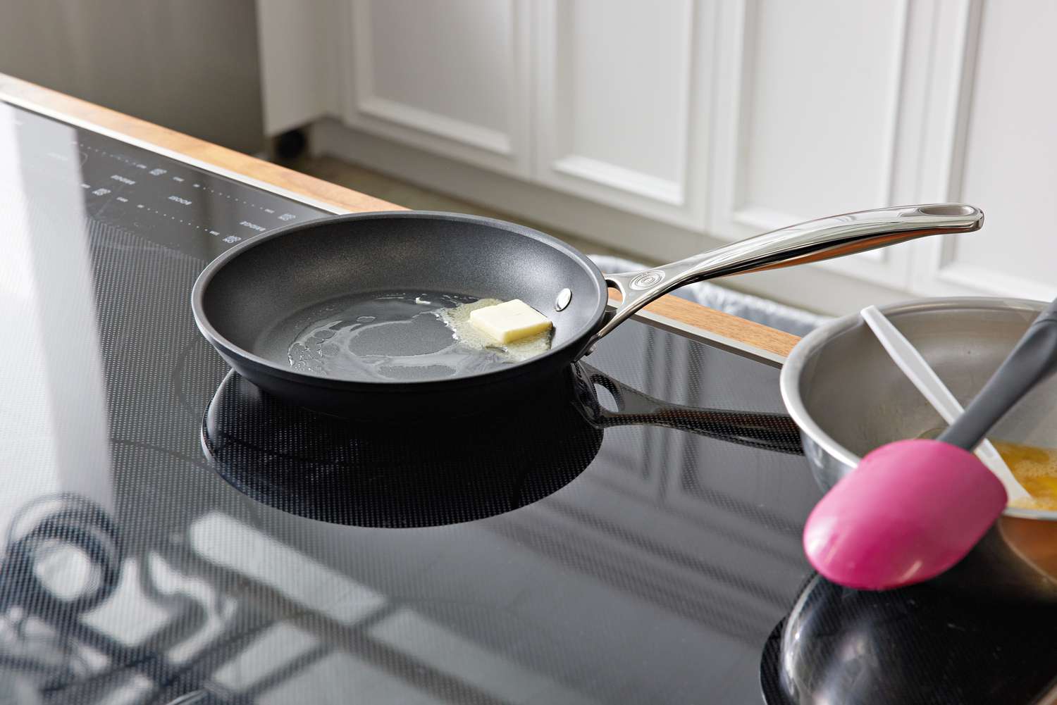 Butter melting in the Le Creuset fry pan during testing