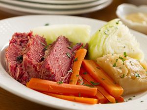 Corned Beef and Cabbage on plate with carrots