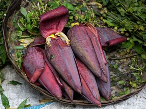 Edible banana blossoms at farmers market