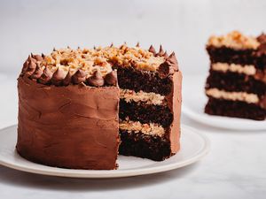 German Chocolate Cake on a platter 