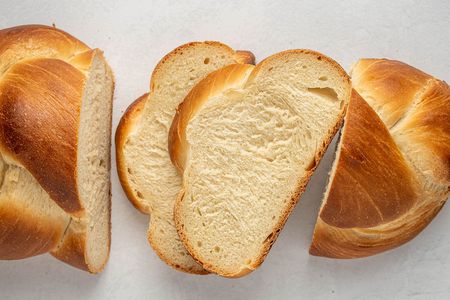 Maple-glazed vegan water challah (pareve) slices 