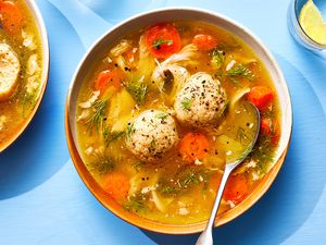 Instant Pot Matzo Ball Soup in bowls 