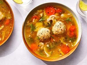 Instant Pot Matzo Ball Soup in bowls 