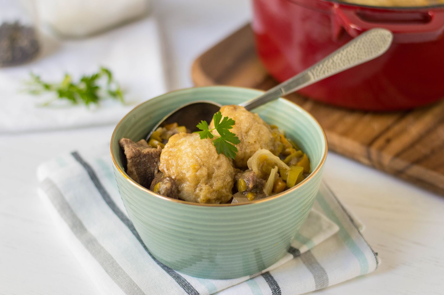 Traditional British Beef Stew and Suet Dumplings