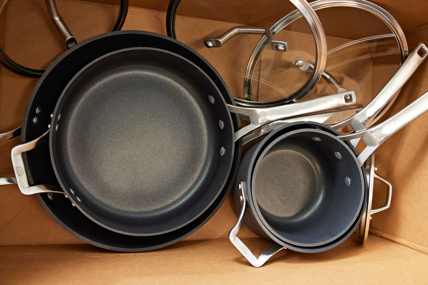 Calphalon Signature Nonstick 10-Piece Cookware Set in a cardboard box