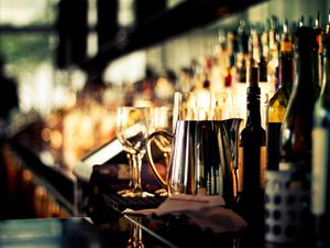 Back bar with liqueur bottles