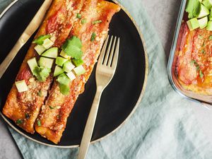 Overhead of easy 30-Minute Mexican Enchiladas