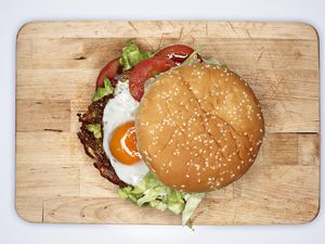 Corned Beef Burgers with Stout Mustard and Fried Egg