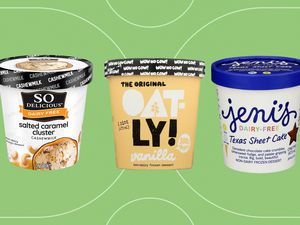 Dairy-free ice cream we recommend on a green background