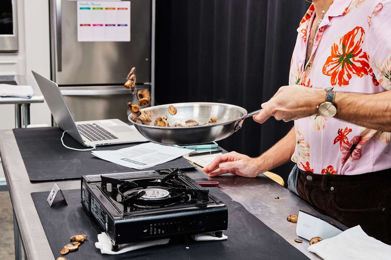 Sauteing mushrooms in the All-Clad D5 frying pan