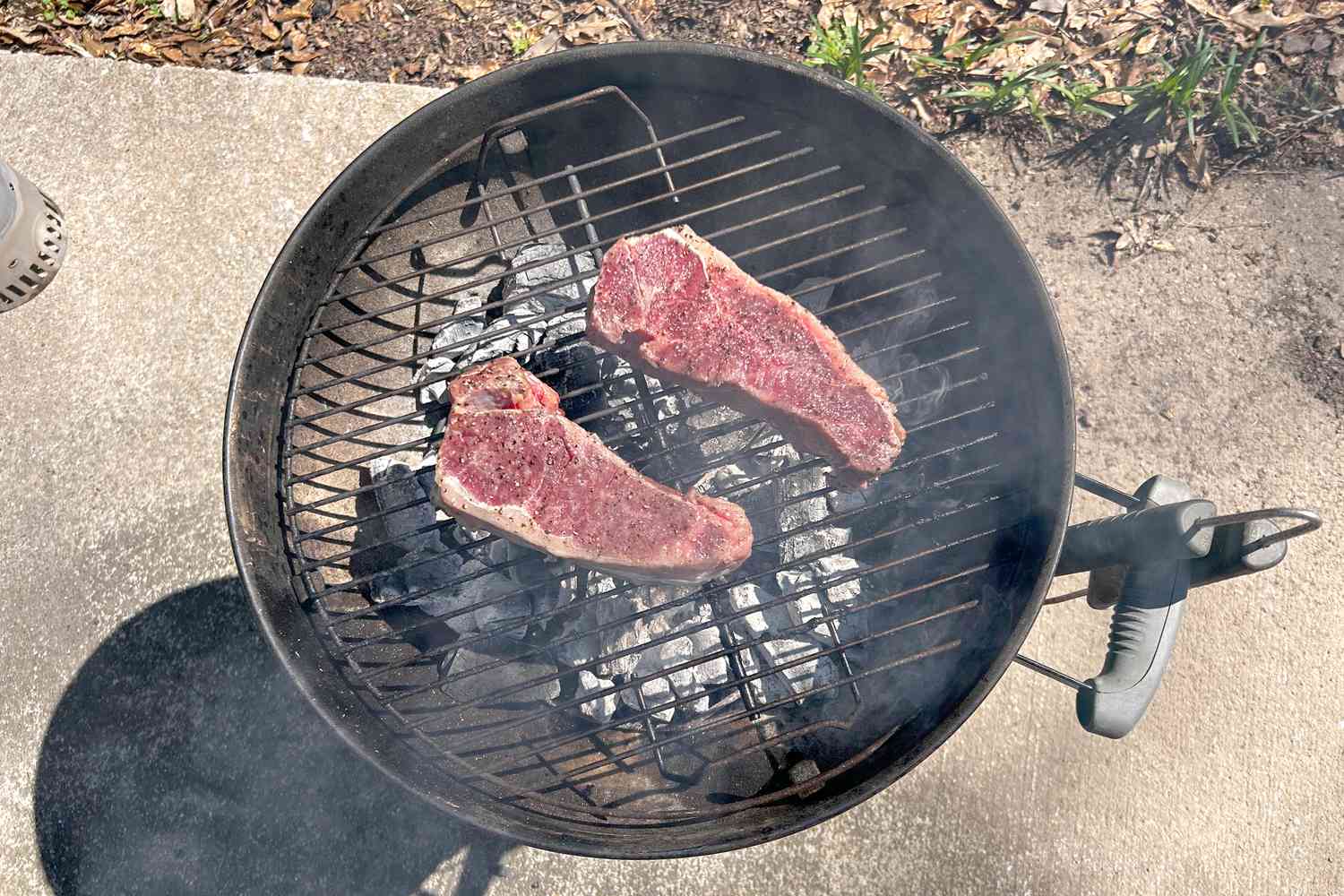 Meat being grilled on grill fired with Jealous Devil All Natural Hardwood Lump Charcoal