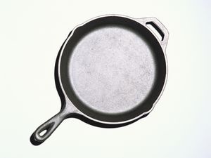 Overhead of Empty Cast Iron Skillet on White Background