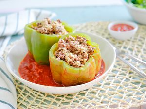 Stuffed Green Peppers With Ground Beef