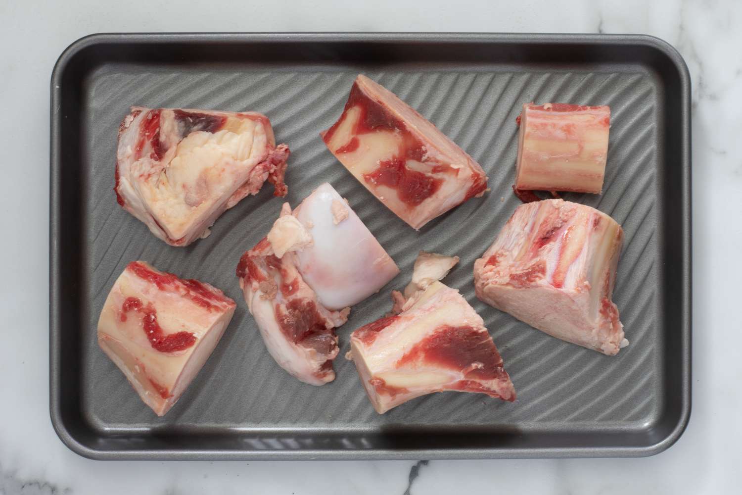 beef bones in the baking pan