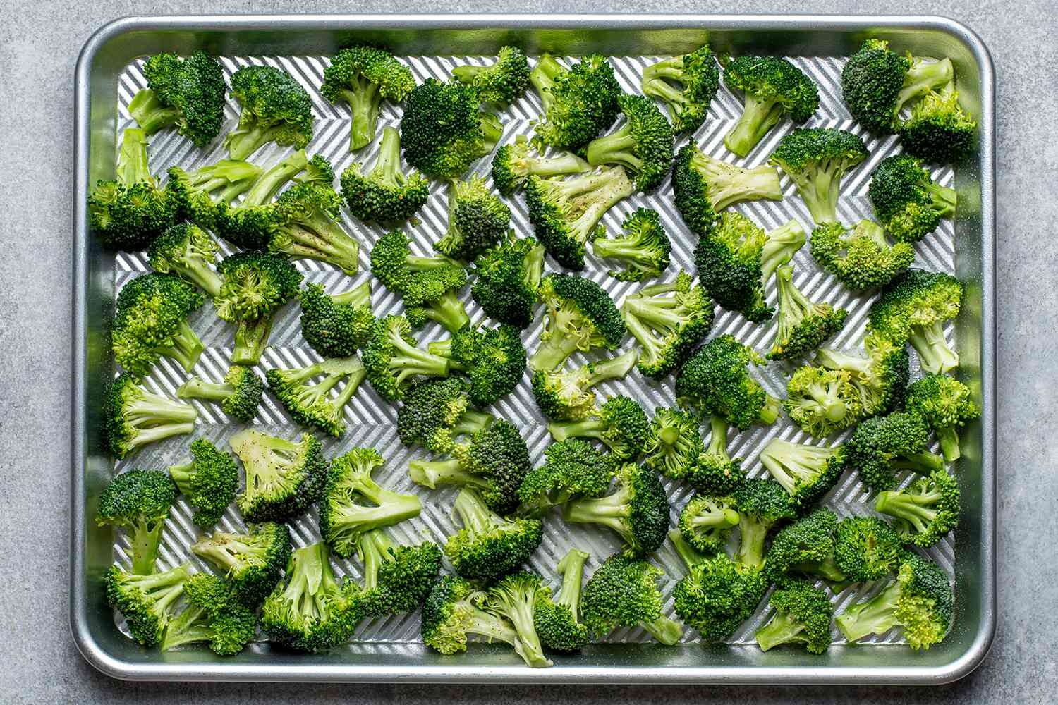 broccoli florets on a sheet pan