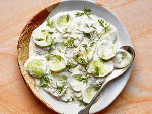 Bowl of Polish Cucumbers in Sour Cream (Mizeria)