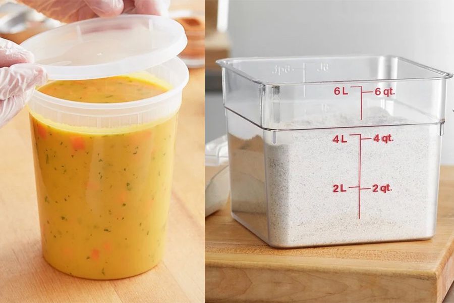 A photo of deli containers next to a cambro