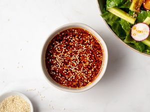 Korean Gochujang vinaigrette dressing in a bowl