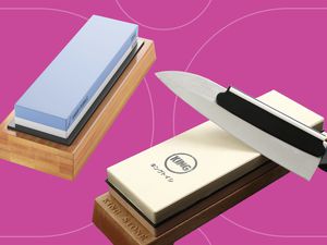 Sharpening stones we recommend on a purple background