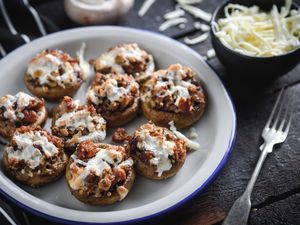 Sausage-stuffed mushrooms on a plate