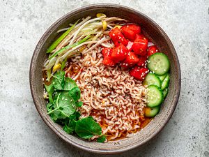 Chilled watermelon ramen in bowl