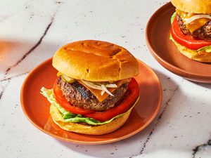 indoor grilled burger on a plate