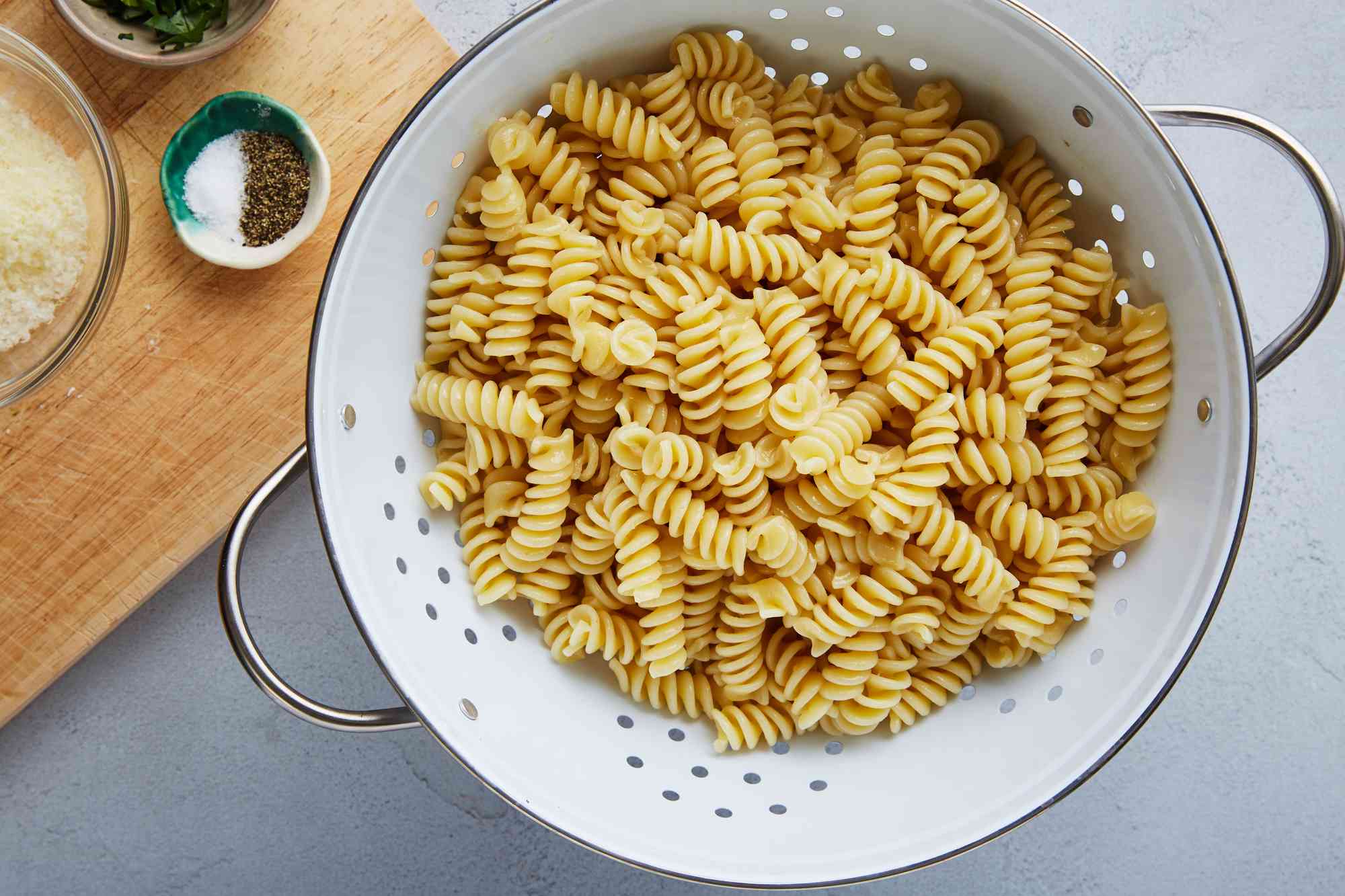 Pasta in drainer