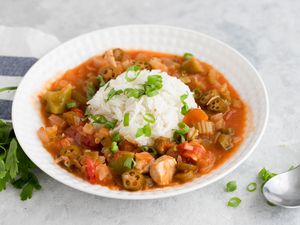 Classic chicken gumbo with okra and tomatoes